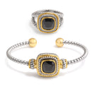 Silver And Gold Bracelet And Back Crystal Size 7 Square Ring Set