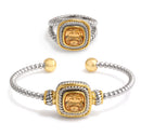 Silver And Gold Bracelet And Back Crystal Size 7 Square Ring Set