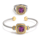 Silver And Gold Bracelet And Amethyst Crystal Size 7 Ring Set