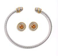 TWO TONE CRYSTAL CABLE CUFF BRACELET AND EARRINGS SET