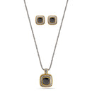 Two Tone Black Crystal  0.8" Inch Square Pendant Adjustable Length Chain Necklace And Earrings Set