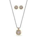 TWO TONE CRYSTAL ROUND PENDANT NECKLACE AND EARRINGS SET