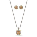 TWO TONE CRYSTAL ROUND PENDANT NECKLACE AND EARRINGS SET