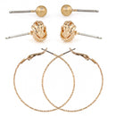 GOLD 3 PAIR POST EARRINGS
