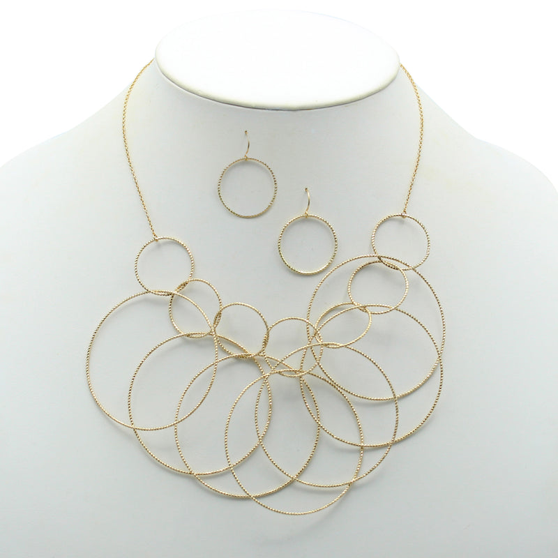 GOLD INTER LOCK ROUND NECKLACE AND EARRINGS SET