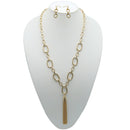 GOLD RECTANGLE LINK CHAIN TASSEL NECKLACE AND EARRING SET