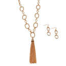 ROSE GOLD RECTANGLE LINK CHAIN TASSEL NECKLACE AND EARRING SET