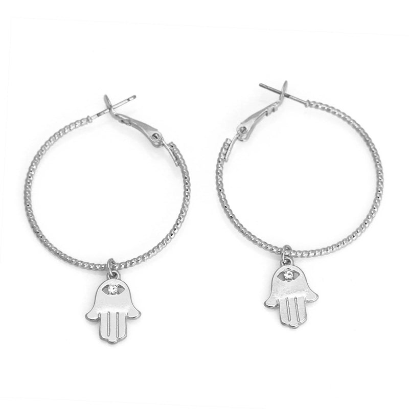 SILVER HAMSA CHARM EARRINGS