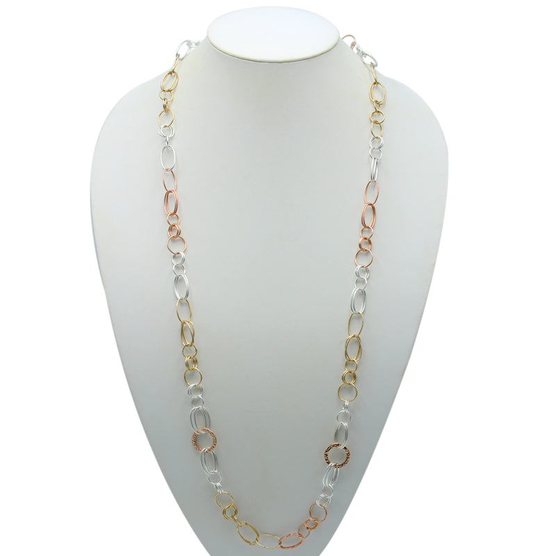 TRI TONE LINK CHAIN LONG NECKLACE
