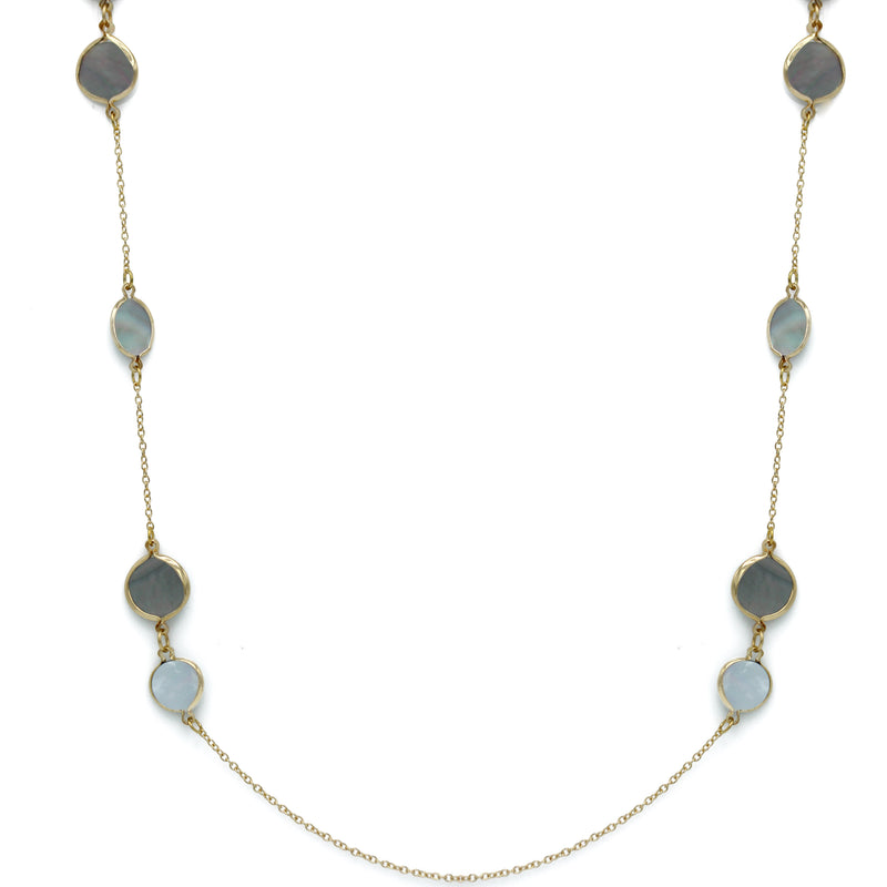 GOLD ABALONE AND MOTHER OF PEARL LONG CHAIN NECKLACE