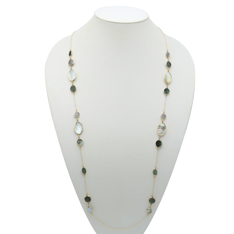 GOLD ABALONE AND MOTHER OF PEARL LONG CHAIN NECKLACE