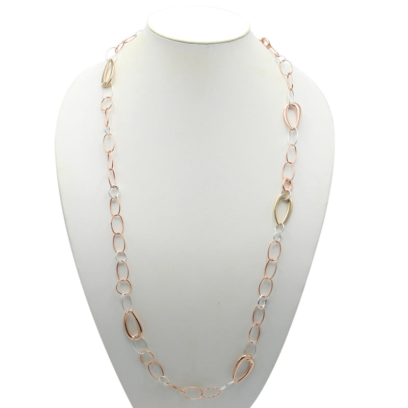 TRI TONE LINK CHAIN LONG NECKLACE
