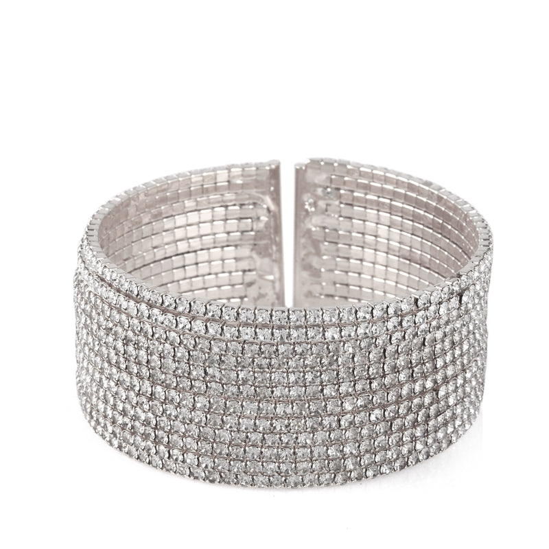 SILVER CRYSTAL COIL 15 ROW MEMORY WIRE BRACELET