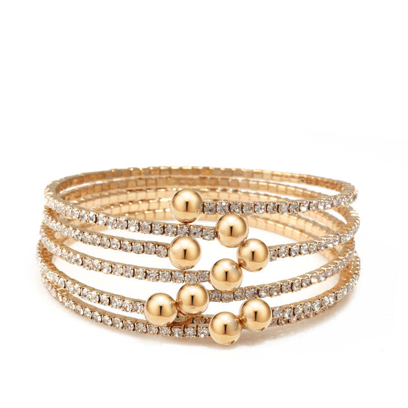 GOLD CRYSTAL COIL MEMORY WIRE BRACELET SWY-18160G(KNE2)