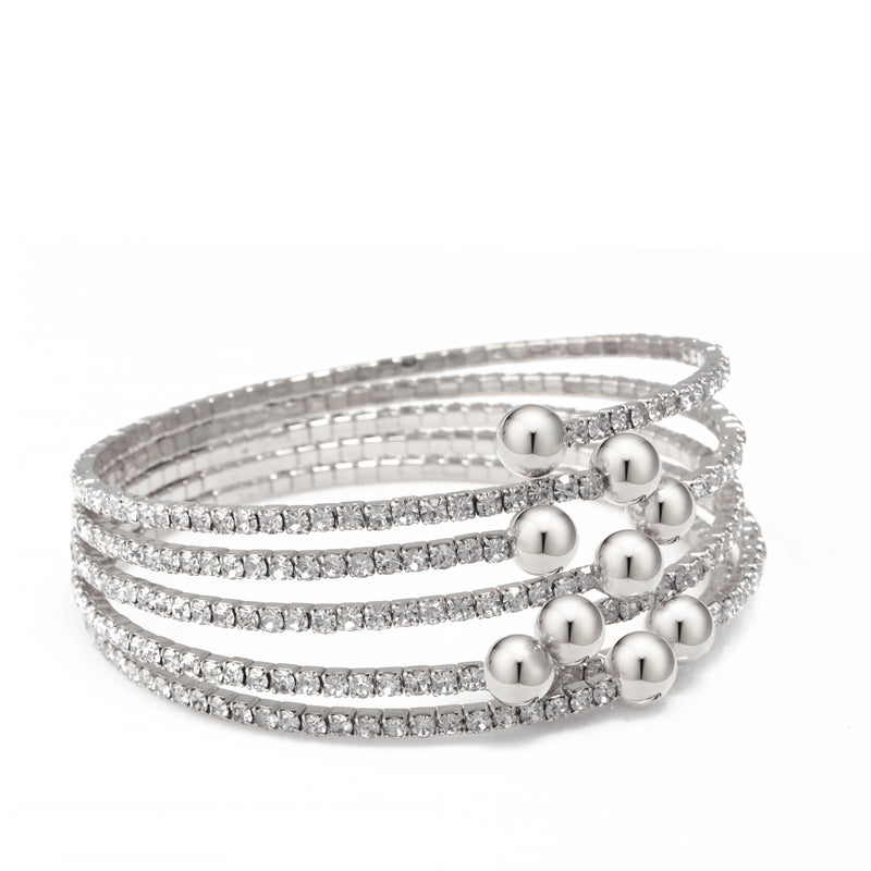 SILVER CRYSTAL COIL MEMORY WIRE BRACELET SWY-18160S(KND2)
