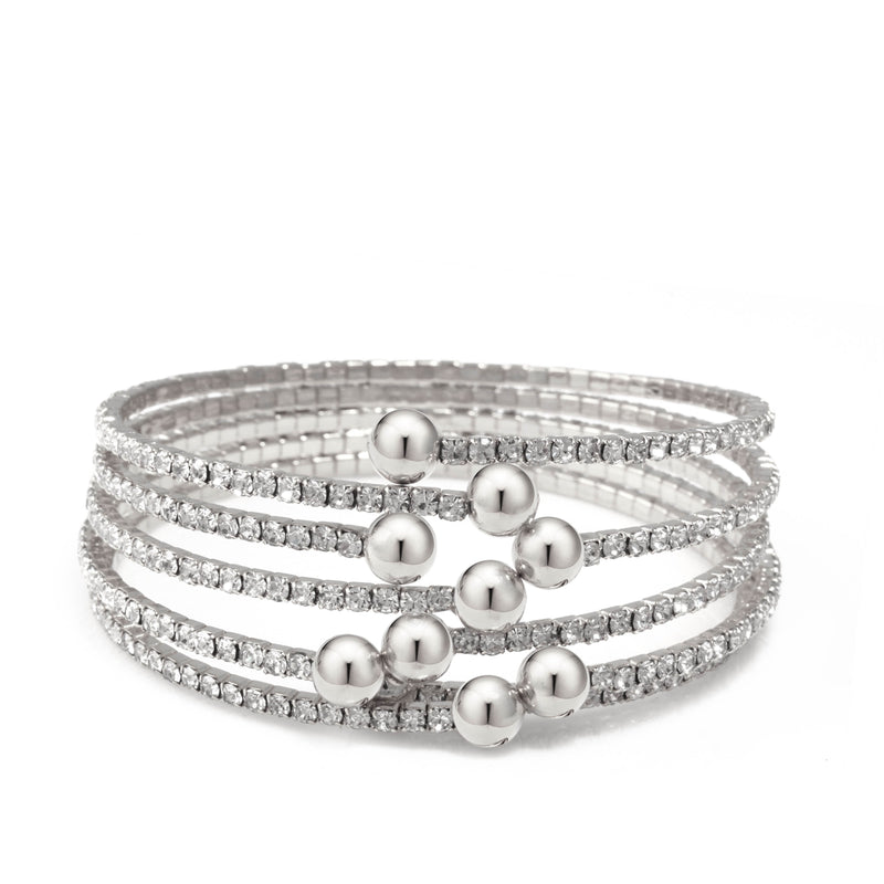 SILVER CRYSTAL COIL MEMORY WIRE BRACELET SWY-18160S(KND2)