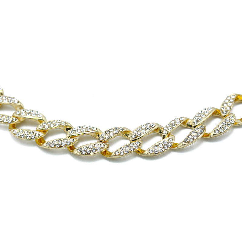 GOLD PAVE CRYSTAL FLAT CURB CHAIN  STATEMENT NECKLACE