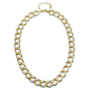 GOLD PAVE CRYSTAL FLAT CURB CHAIN  STATEMENT NECKLACE