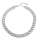 SILVER PAVE CRYSTAL FLAT CURB CHAIN  STATEMENT NECKLACE