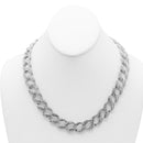 SILVER PAVE CRYSTAL FLAT CURB CHAIN  STATEMENT NECKLACE