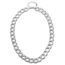 SILVER PAVE CRYSTAL FLAT CURB CHAIN  STATEMENT NECKLACE