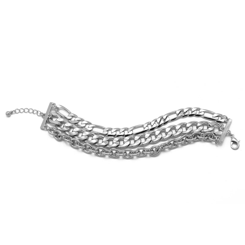 SILVER THREE ROW CHAIN BRACELET HNB90425-1SL (XD16)