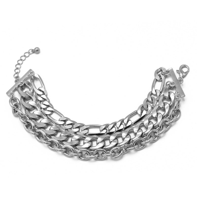 SILVER THREE ROW CHAIN BRACELET HNB90425-1SL (XD16)