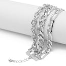 Silver Multi-Layer Curb Chain Bracelet – Adjustable Chunky Statement Wrist wear