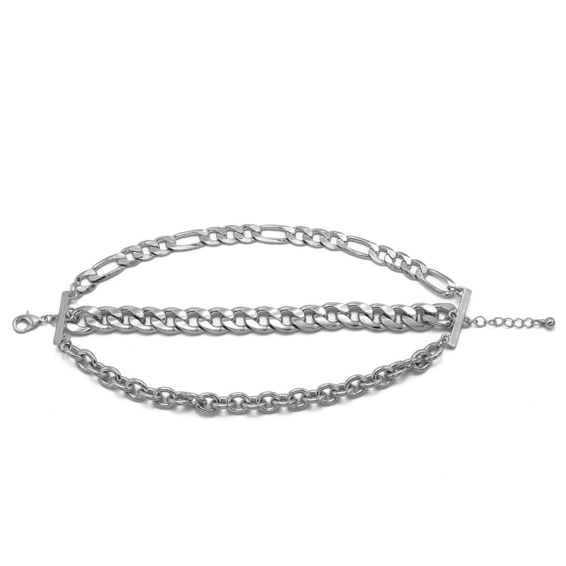 SILVER THREE ROW CHAIN BRACELET HNB90425-1SL (XD16)