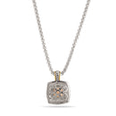TWO TONE CHAMPAGNE CRYSTAL SQUARE PENDANT BOX CHAIN NECKLACE