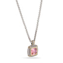 TWO TONE ROSE CRYSTAL SQUARE PENDANT BOX CHAIN NECKLACE