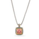 TWO TONE ROSE CRYSTAL SQUARE PENDANT BOX CHAIN NECKLACE