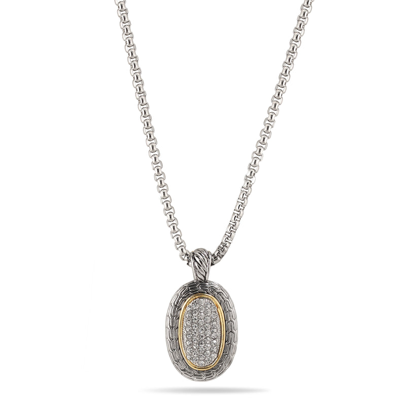 TWO TONE PAVE CRYSTAL ENGRAVED PENDANT NECKLACE 93013EH-TT(FC11)