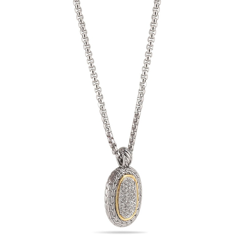 TWO TONE PAVE CRYSTAL ENGRAVED PENDANT NECKLACE 93013EH-TT(FC11)