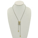 TWO TONE HORSE SHOE PAVE CRYSTAL PENDANT LONG BOX CHAIN TASSEL NECKLACE