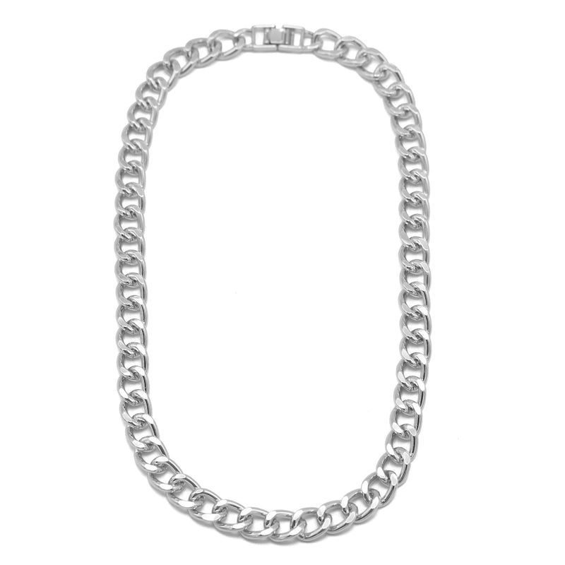 SILVER FLAT CURB CHAIN NECKLACE