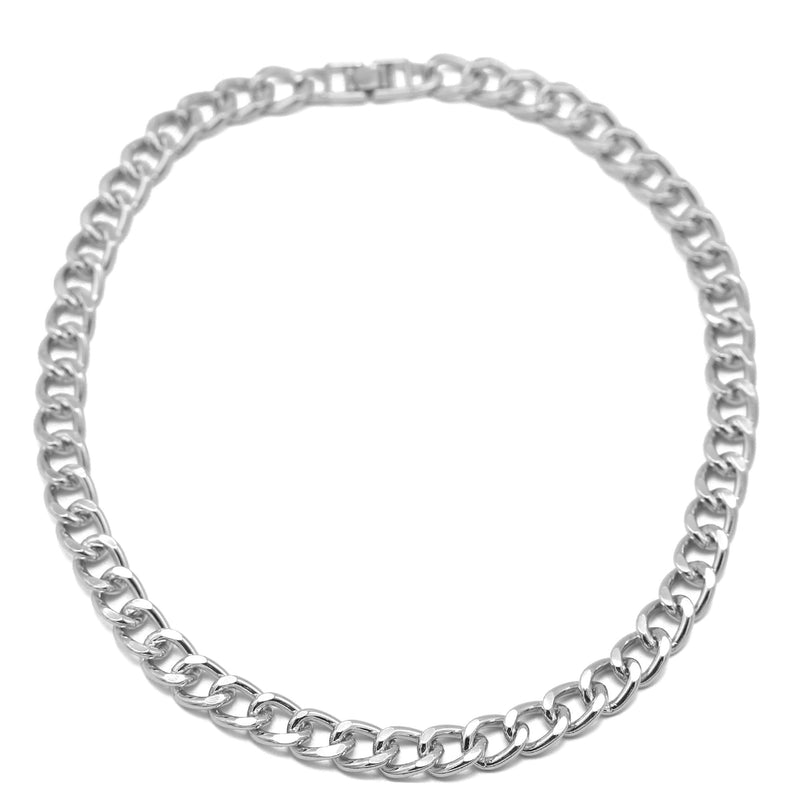 SILVER FLAT CURB CHAIN NECKLACE