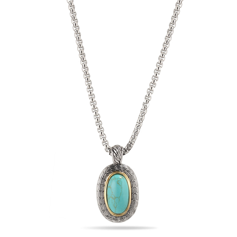TURQUOISE TWO TONE PAVE CRYSTAL ENGRAVED PENDANT NECKLACE 93013EH-TQ