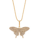 GOLD CRYSTAL BUTTERFLY PENDANT LONG CHAIN NECKLACE