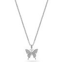 SILVER BUTTERFLY PENDANT PAVE CRYSTAL CHAIN NECKLACE