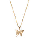 GOLD BUTTERFLY PENDANT PAVE CRYSTAL CHAIN NECKLACE