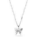 SILVER BUTTERFLY PENDANT PAVE CRYSTAL CHAIN NECKLACE