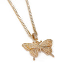 GOLD BUTTERFLY PENDANT PAVE CRYSTAL CHAIN NECKLACE
