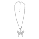 SILVER BUTTERFLY PENDANT PAVE CRYSTAL CHAIN NECKLACE