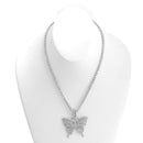 SILVER BUTTERFLY PENDANT PAVE CRYSTAL CHAIN NECKLACE