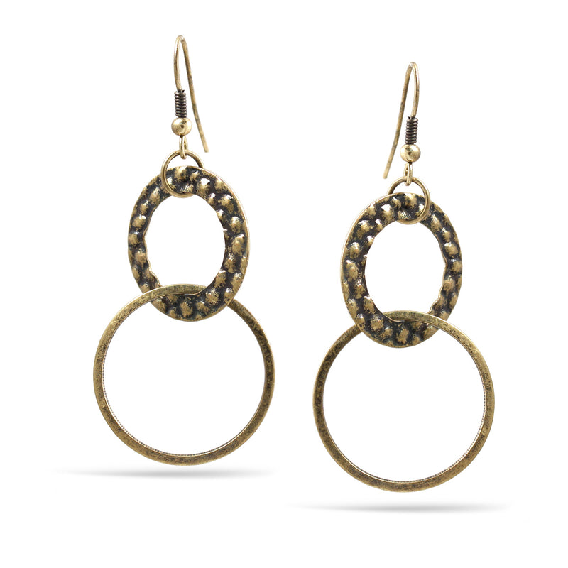 Oxidized Gold Hammered Circle Link Earrings