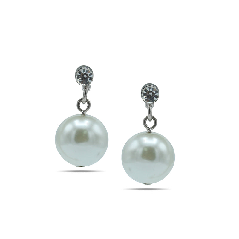 SILVER AND PEARL CRYSTAL POST EARRING