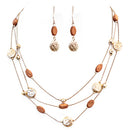 Hammered Gold Bead with Wood Necklace and Earrings Set