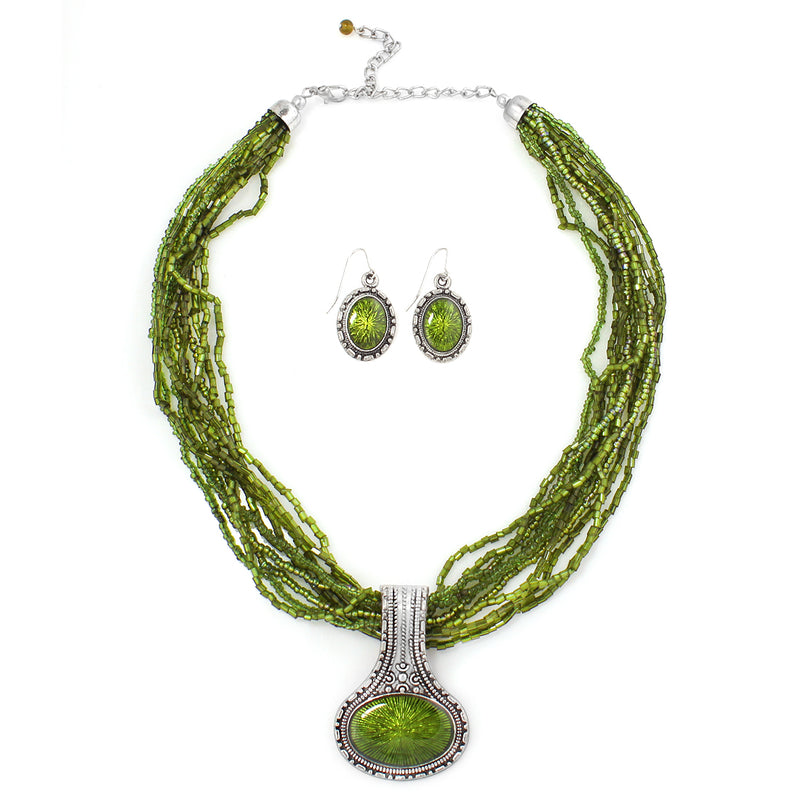 Olive Beads Pendant Necklace And Earring Set