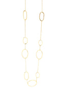 Gold Hammered Open Oval Linked Long Necklace